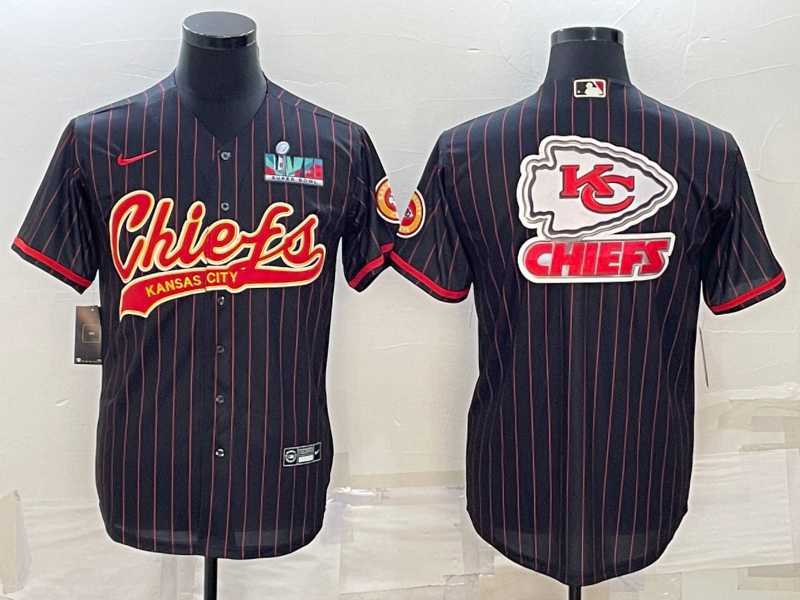 Men%27s Kansas City Chiefs Black Team Big Logo With Super Bowl LVII Patch Cool Base Stitched Baseball Jersey->kansas city chiefs->NFL Jersey